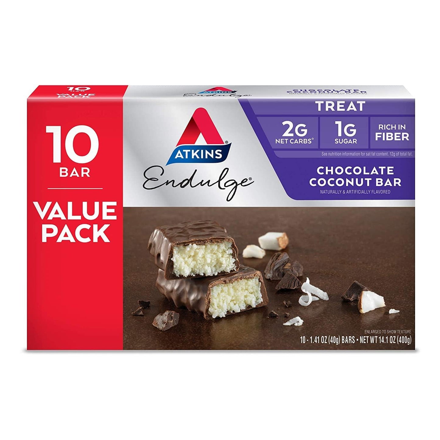 Atkins Endulge Treat Chocolate Coconut Bar. Rich Coconut and Decadent Chocolate. Keto-Friendly. Value Pack (10 Bars)