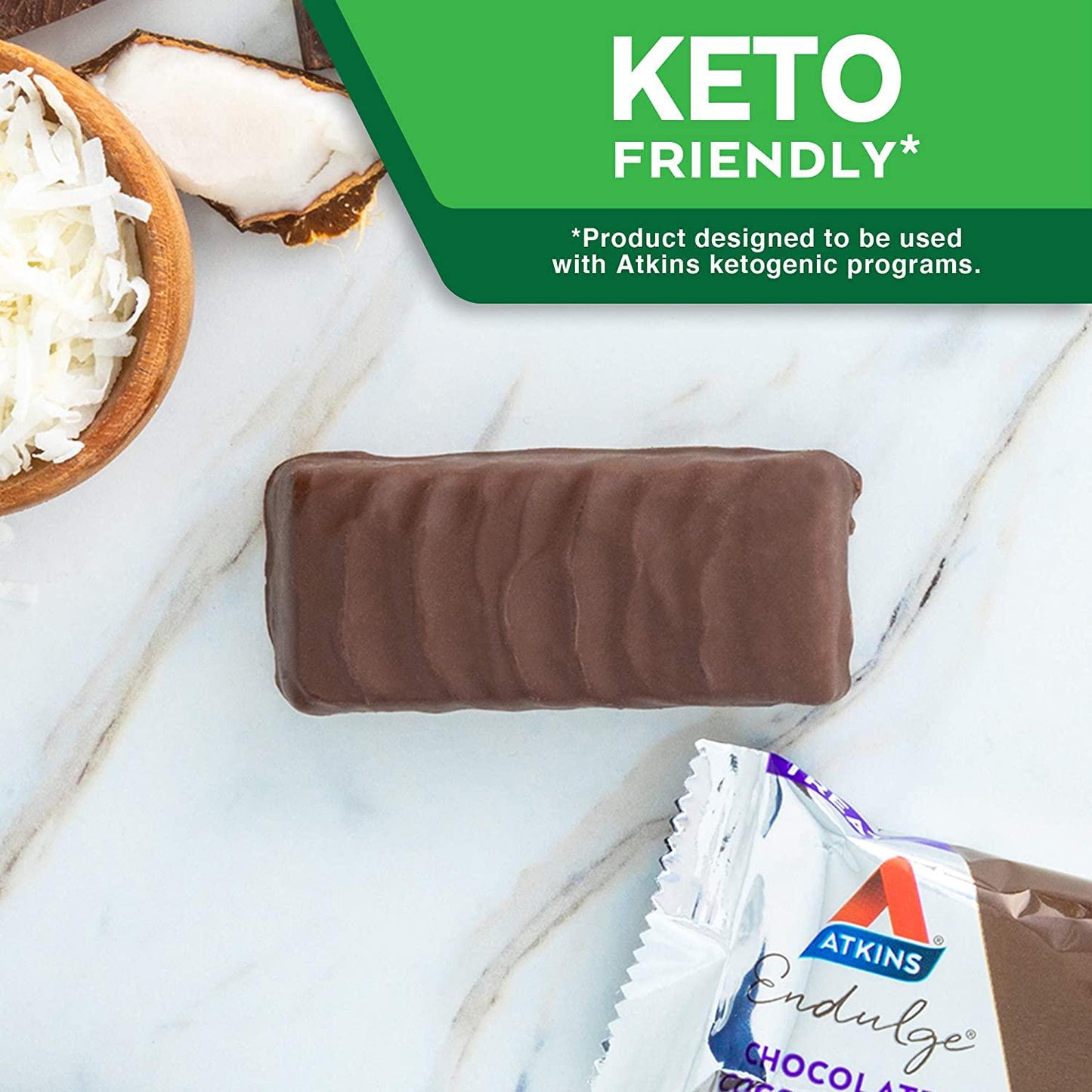 Atkins Endulge Treat Chocolate Coconut Bar. Rich Coconut and Decadent Chocolate. Keto-Friendly. Value Pack (10 Bars)