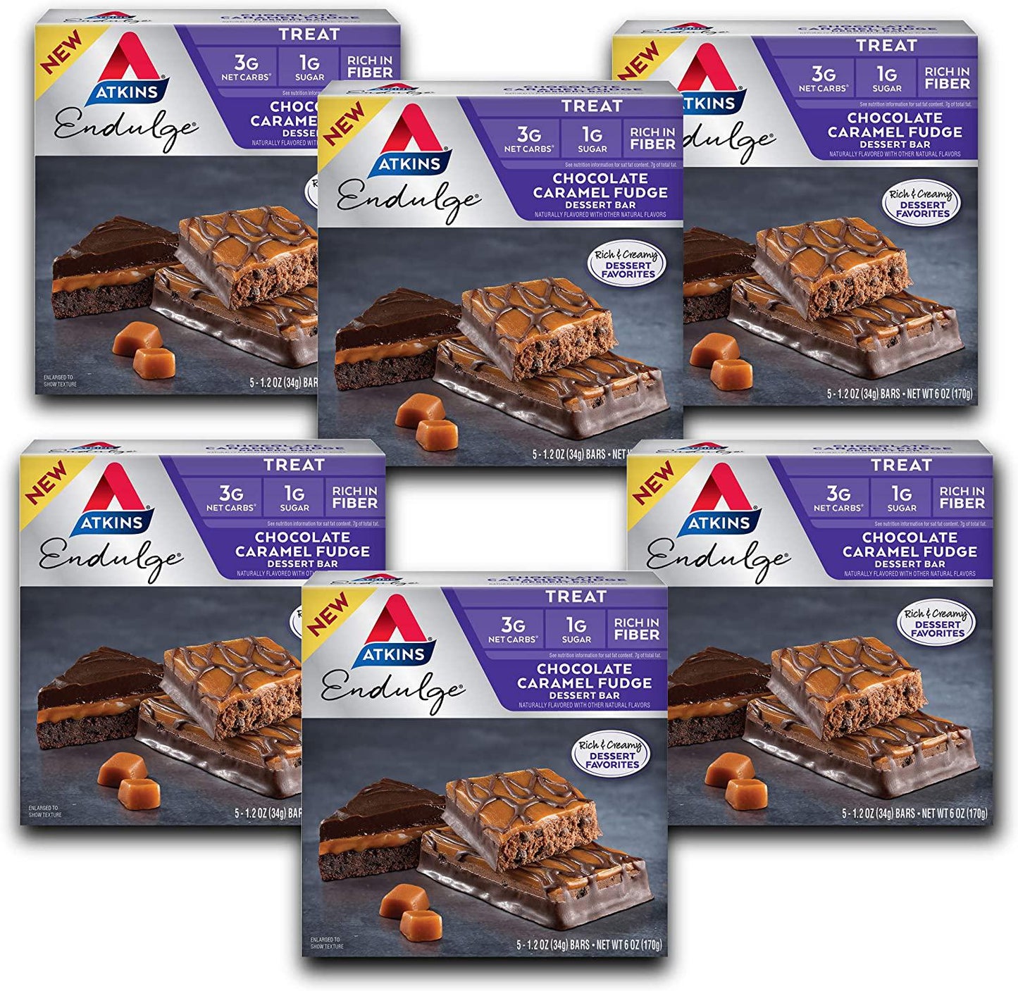 Atkins Endulge Treat Chocolate Caramel Fudge Dessert Bar. Rich and Creamy Dessert Favorites. Keto-Friendly. (30 Bars)