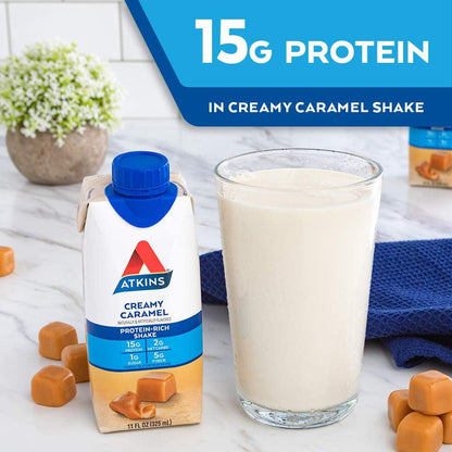 Atkins Energy Shake Creamy Caramel, with B Vitamins and High-Quality Protein. Keto-Friendly and Gluten Free 4 Count (Pack of 3)