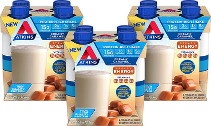 Atkins Energy Shake Creamy Caramel, with B Vitamins and High-Quality Protein. Keto-Friendly and Gluten Free 4 Count (Pack of 3)