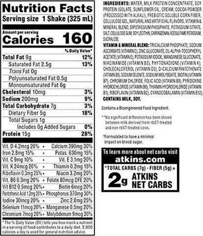 Atkins Gluten Free Protein-Rich Shake, Milk Chocolate Delight, Keto Friendly, 8 Count