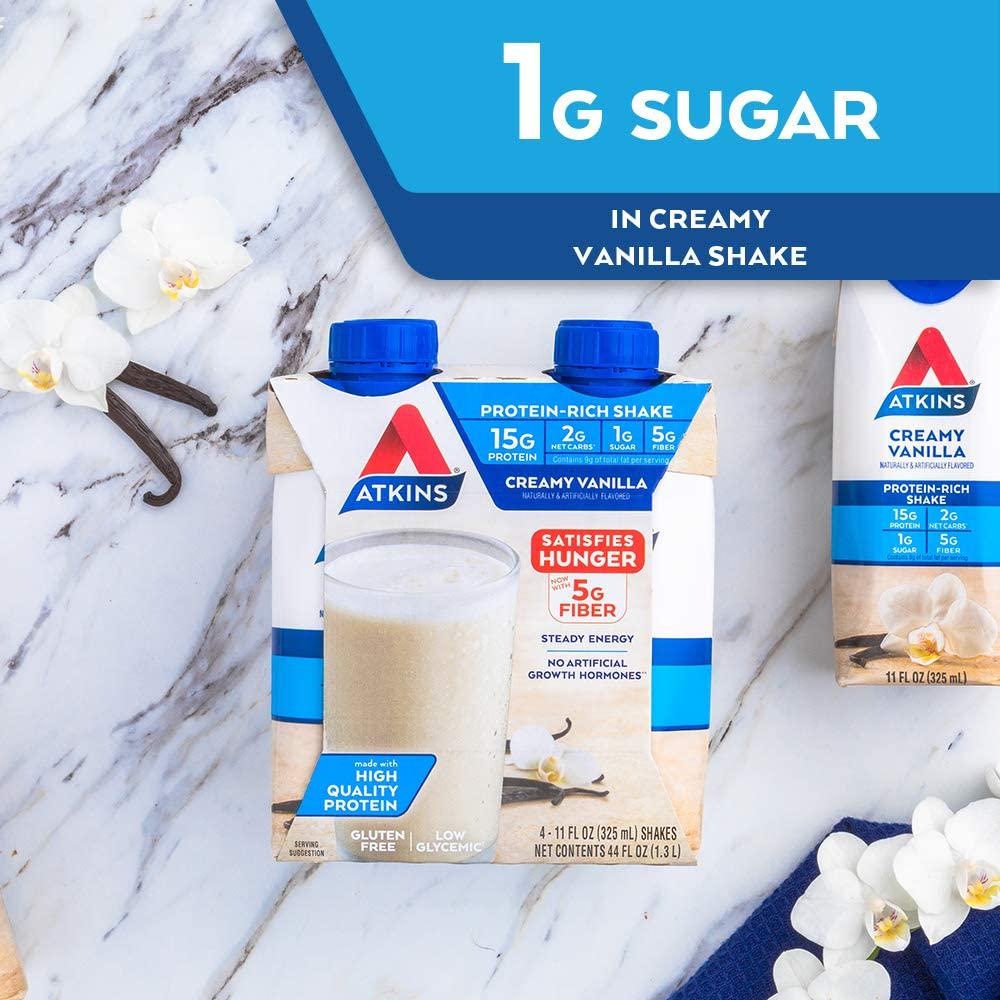 Atkins Gluten Free Protein-Rich Shake, Creamy/French Vanilla, Keto Friendly, (Packaging may vary) , 11 Fl Oz (Pack of 4)