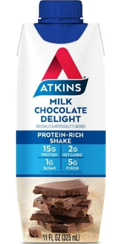 Atkins Gluten Free Protein-Rich Shake, Milk Chocolate Delight, Keto Friendly, 8 Count