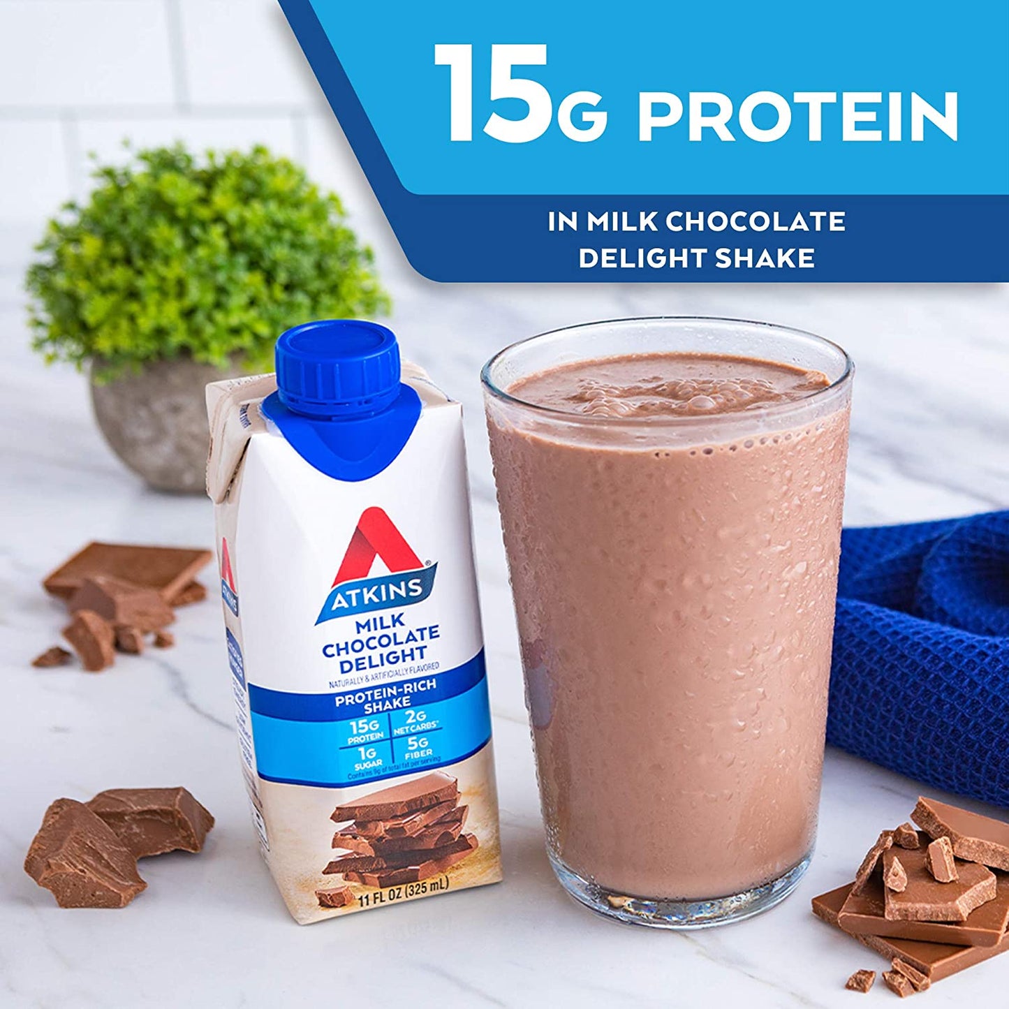 Atkins Gluten Free Protein-Rich Shake, Milk Chocolate Delight, Keto Friendly, 8 Count