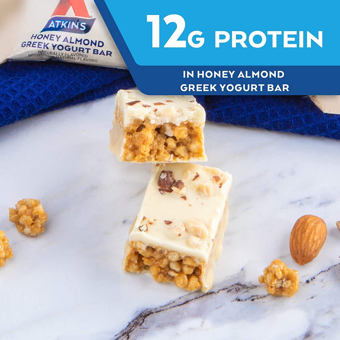 Atkins Honey Almond Greek Yogurt Snack Bar. with B Vitamins and Real Almond Butter. Keto Friendly and Gluten Free., 5 Count (Pack of 6) (505801)