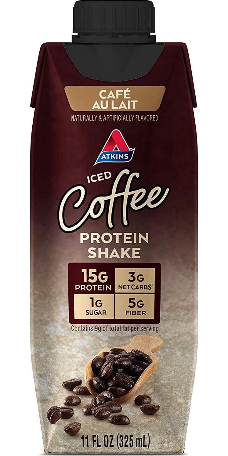 Atkins Iced Coffee Café au Lait Protein Shake, with Coffee and Protein, Keto-Friendly and Gluten Free, (12 Shakes)