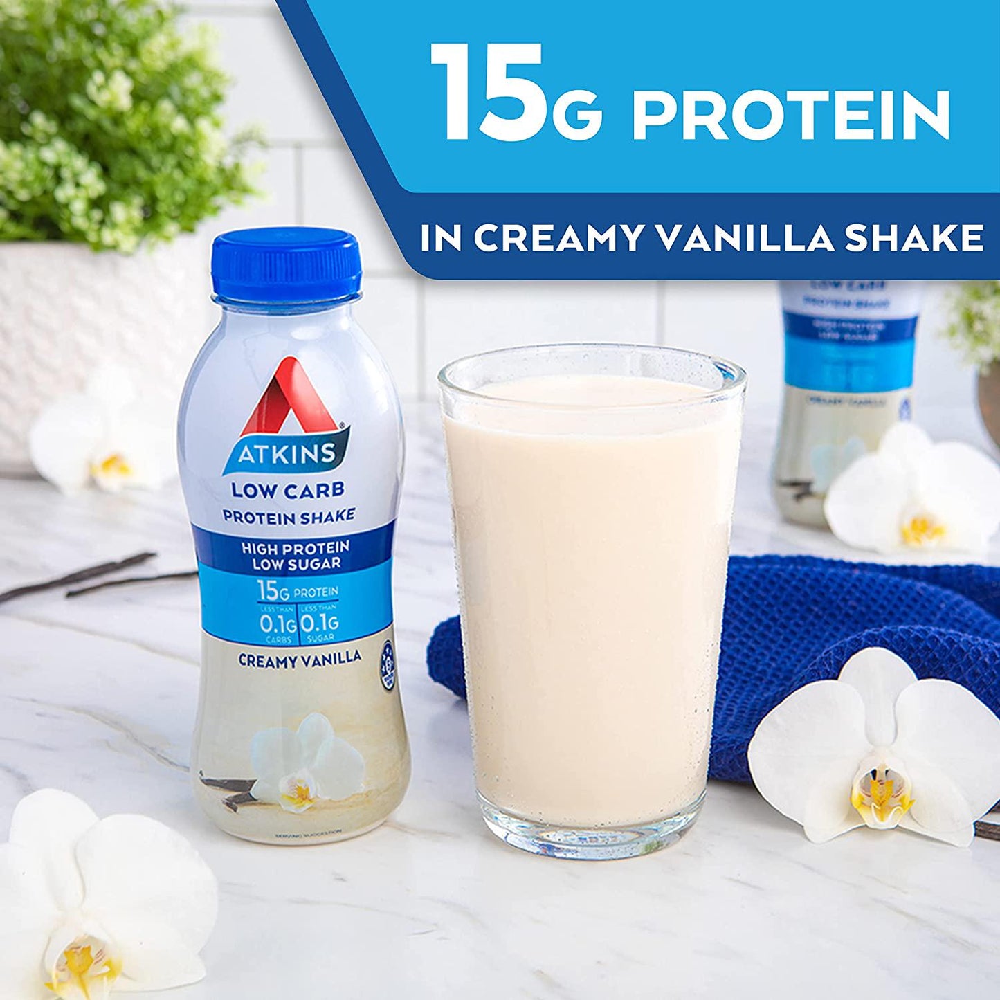 Atkins Low Carb Protein-Rich Shake Creamy Vanilla Drink 330ml, Pack of 6