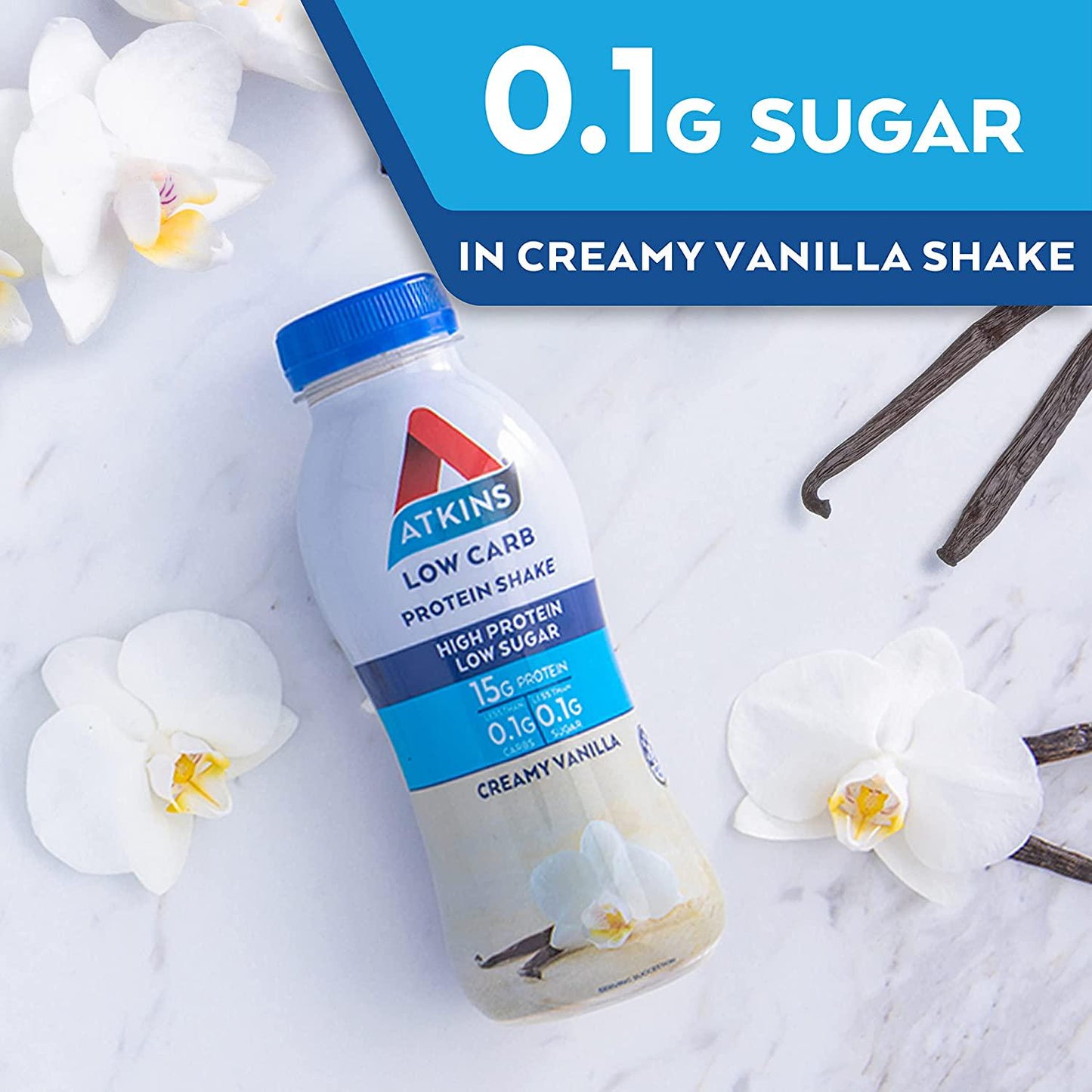 Atkins Low Carb Protein-Rich Shake Creamy Vanilla Drink 330ml, Pack of 6