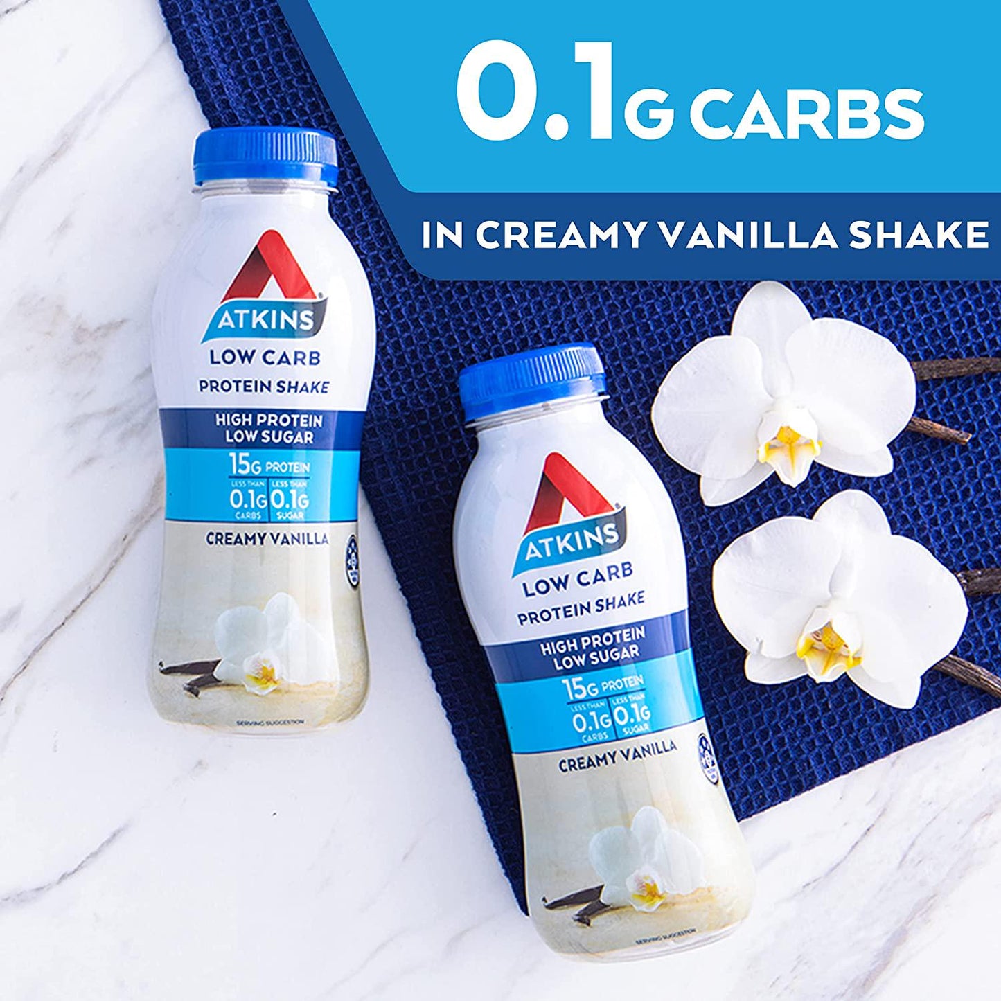 Atkins Low Carb Protein-Rich Shake Creamy Vanilla Drink 330ml, Pack of 6