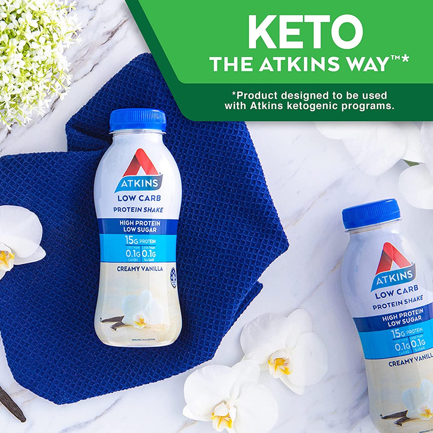 Atkins Low Carb Protein-Rich Shake Creamy Vanilla Drink 330ml, Pack of 6