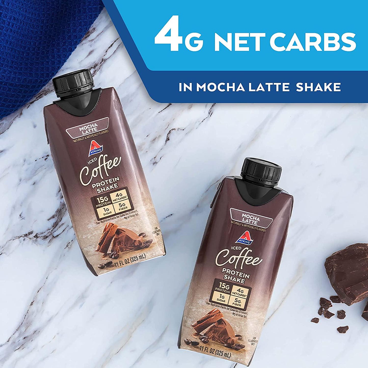 Atkins Mocha Latte Protein-Rich Shake. With Protein. Keto-Friendly and Gluten Free. (4 Shakes)