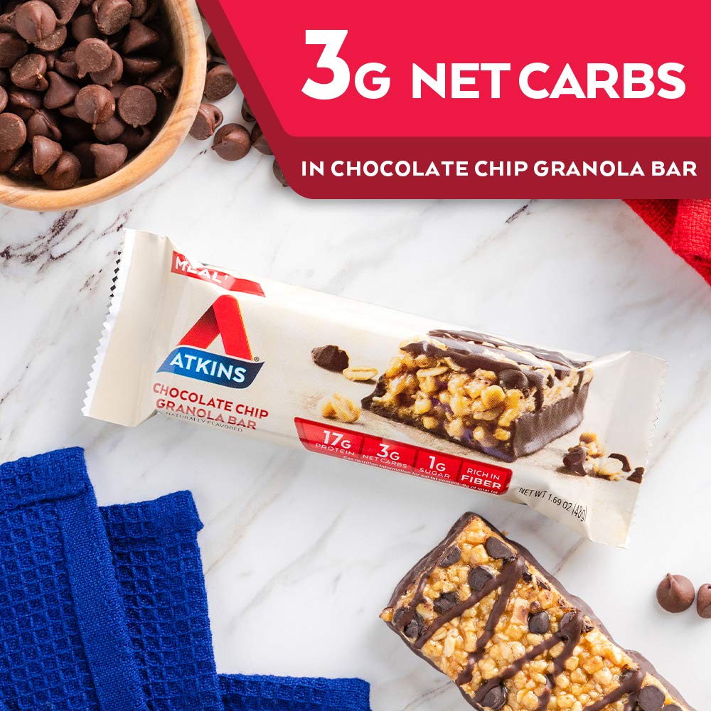 Atkins Protein Meal Bar, Chocolate Chip Granola, Keto Friendly, 5 Count