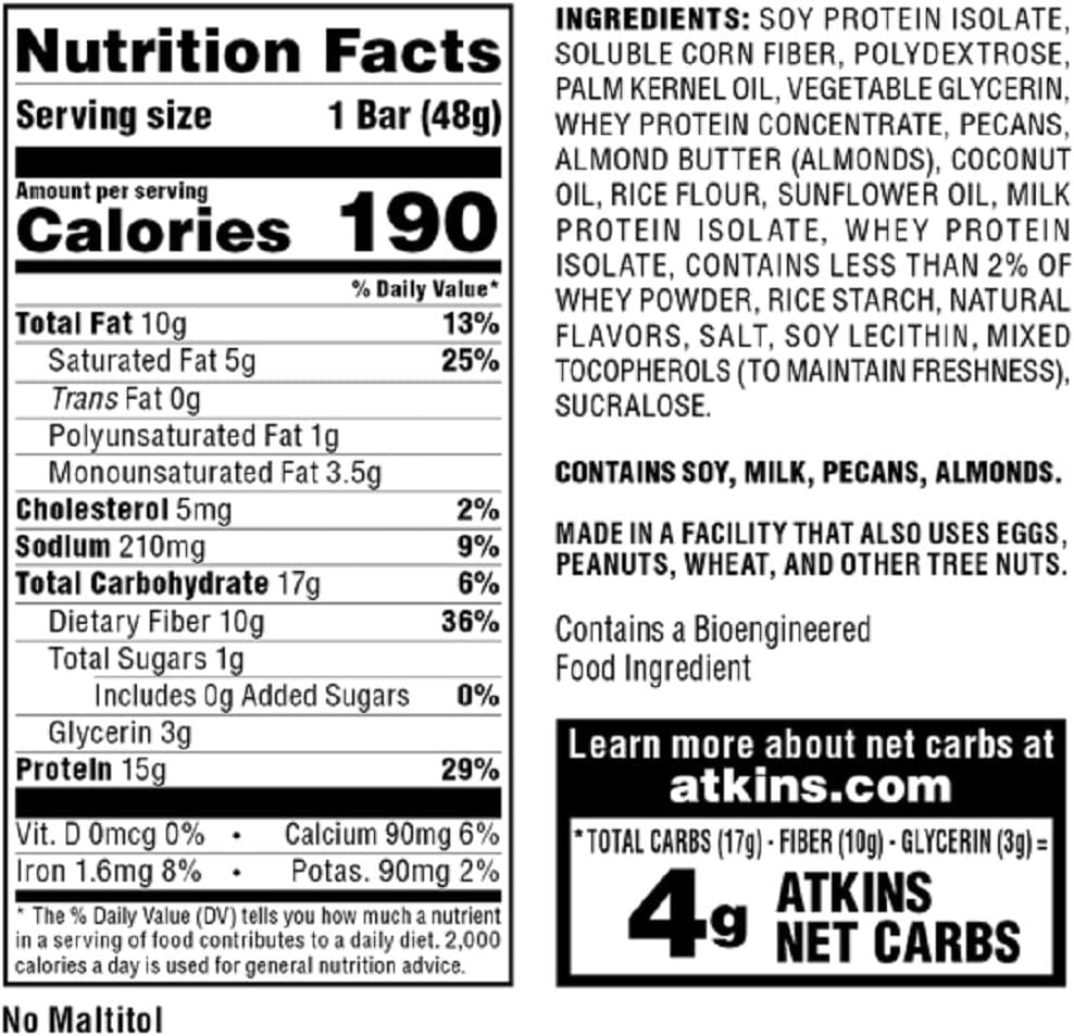 Atkins Protein Meal Bar, Vanilla Pecan Crisp, Keto Friendly, 5 Count