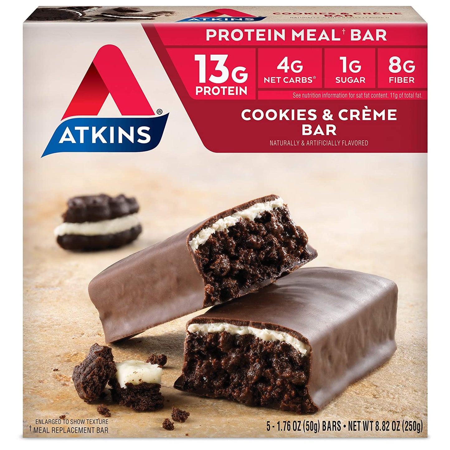 Atkins Protein Meal Bar, Cookies and Crème, Keto Friendly, 5 Count and Atkins Snack Bar, Cranberry Almond, 5 Count