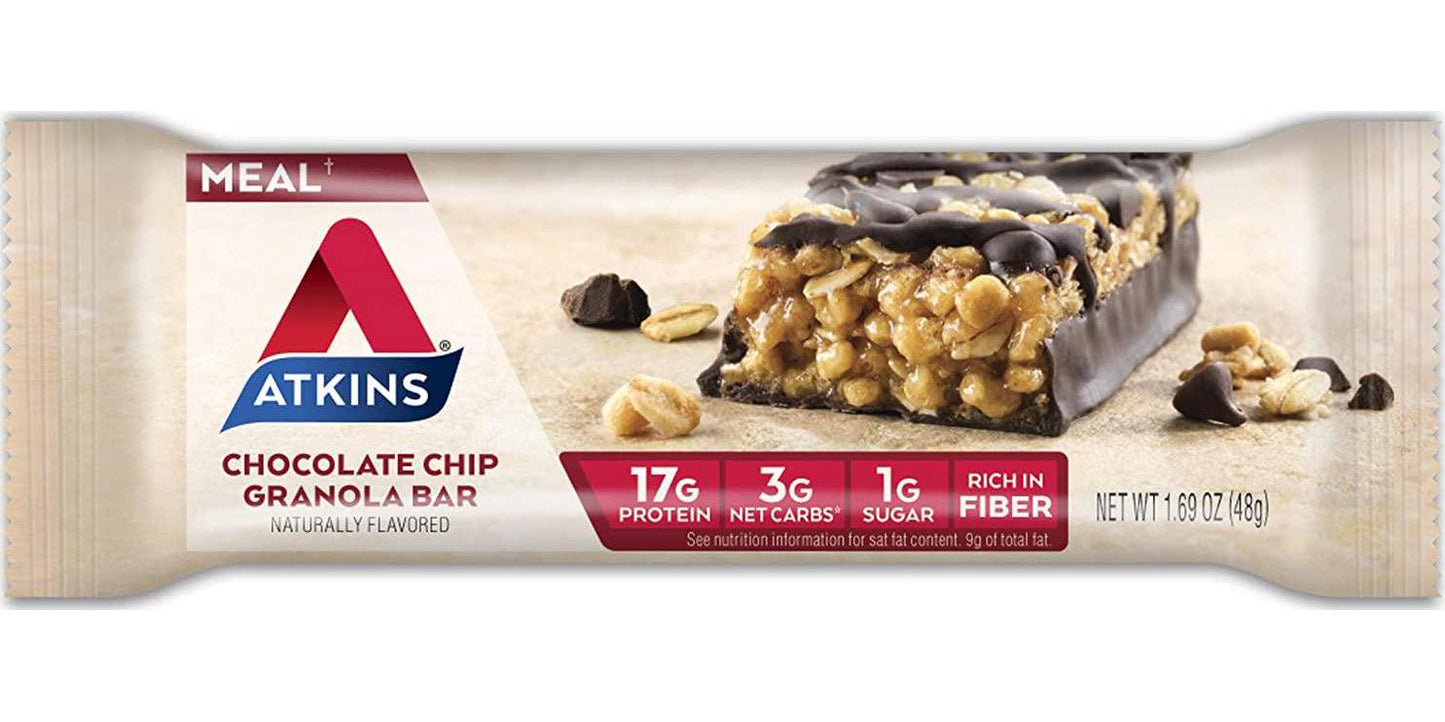Atkins Protein-Rich Meal Bar, Chocolate Chip Granola, Keto Friendly, 8 Count