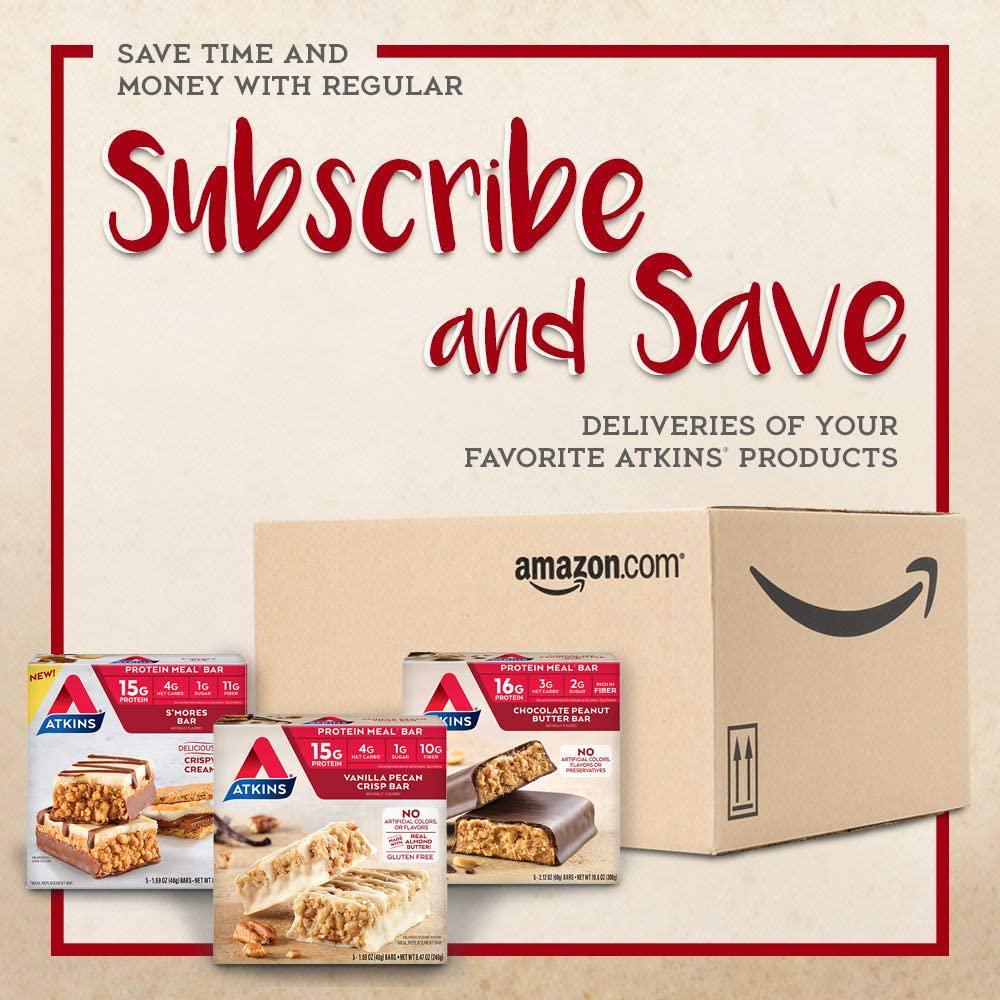 Atkins S'mores Protein Meal Bar. Crispy and Creamy with Real Almond Butter. Keto Friendly. (30 Bars)