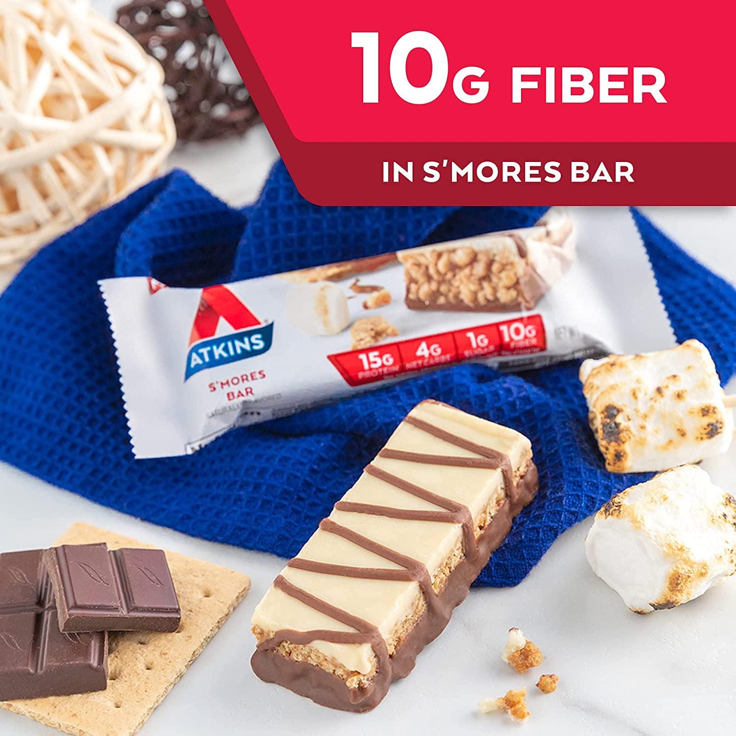 Atkins S'mores Protein Meal Bar. Crispy and Creamy with Real Almond Butter. Keto Friendly. (30 Bars)
