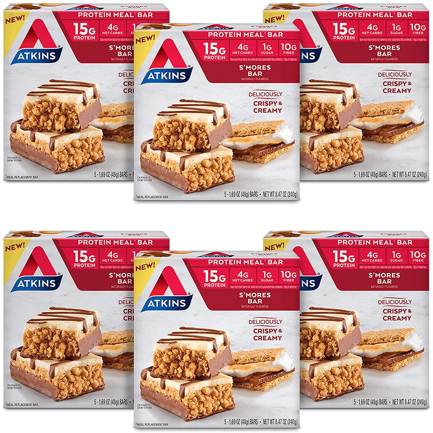Atkins S'mores Protein Meal Bar. Crispy and Creamy with Real Almond Butter. Keto Friendly. (30 Bars)