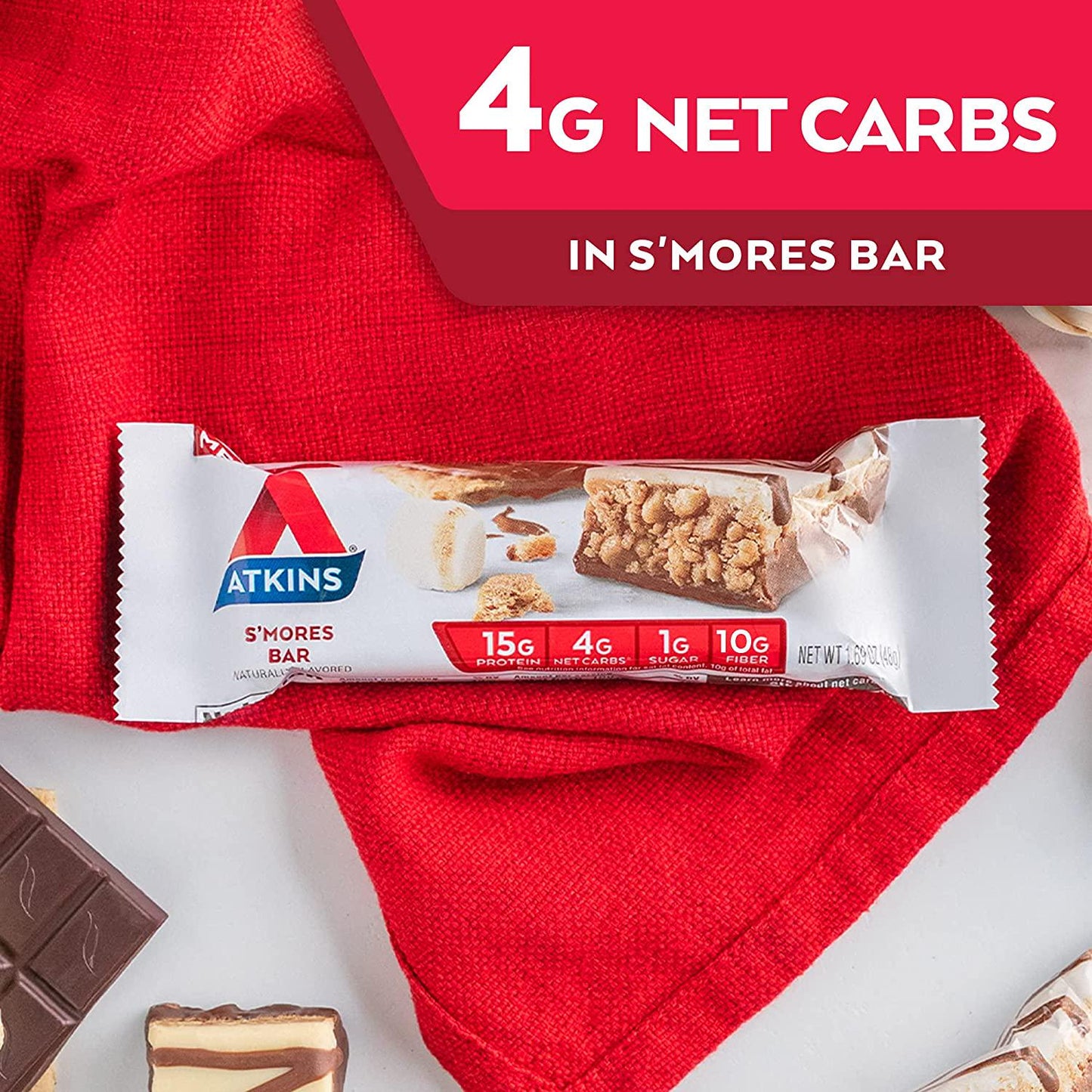 Atkins S'mores Protein Meal Bar. Crispy and Creamy with Real Almond Butter. Keto Friendly. (30 Bars)