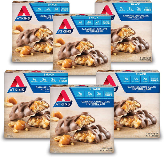 Atkins Snack Bar, Caramel Chocolate Nut Roll, Keto Friendly, 30 Count (Value Pack)