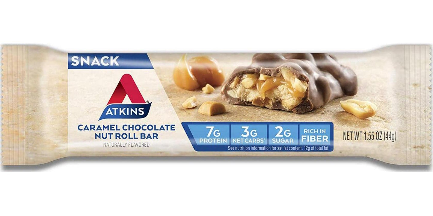 Atkins Snack Bar, Caramel Chocolate Nut Roll, Keto Friendly, 30 Count (Value Pack)