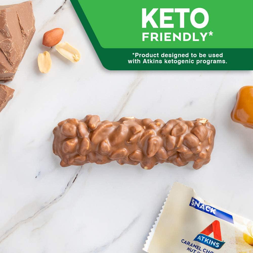 Atkins Snack Bar, Caramel Chocolate Nut Roll, Keto Friendly, 1.55 Ounce (5 Bars)