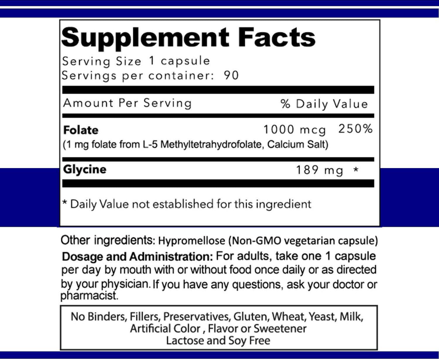 Atlantic Laboratories (5-MTHF) L-Methylfolate 1 mg - 1000 mcg - 90 Vegetarian Capsules - Professional Strength Active Folate, Filler and Gluten Free, Non-GMO