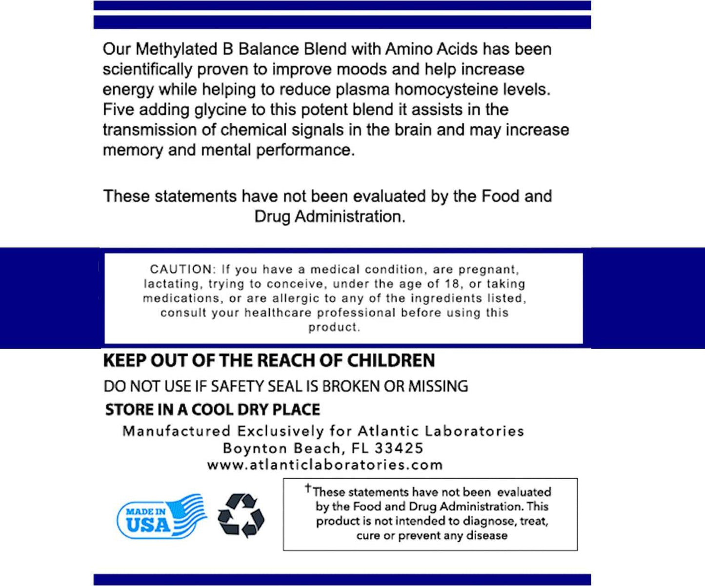 Atlantic Laboratories L-Methylfolate 15 mg B9 + B2 B6 B12 Methylated Cofactors and Essential Amino Acids - Active Folate Glycine for Brain, Heart and Fetal Health, 60 Count (2 Month Supply) (15 mg)