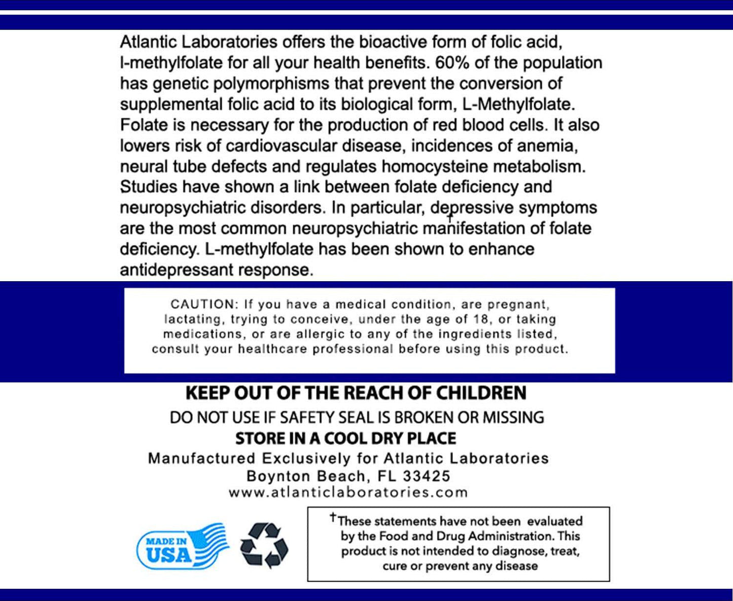 Atlantic Laboratories (5-MTHF) L-Methylfolate 15 mg - 15000 mcg - 120 Vegetarian Capsules - Professional Strength Active Folate Non-GMO