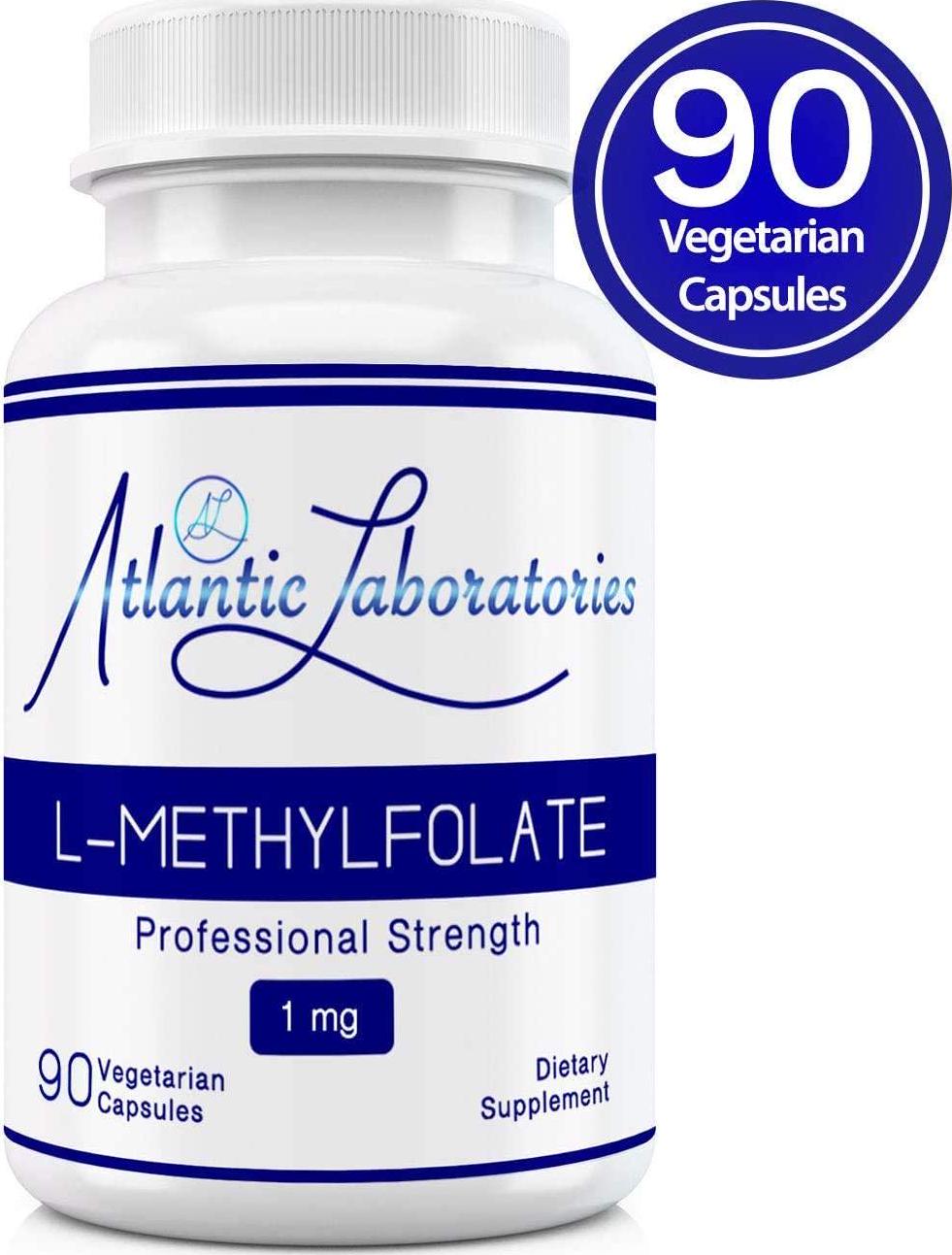 Atlantic Laboratories (5-MTHF) L-Methylfolate 1 mg - 1000 mcg - 90 Vegetarian Capsules - Professional Strength Active Folate, Filler and Gluten Free, Non-GMO