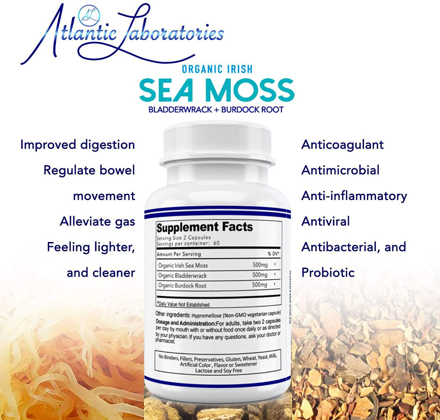 Atlantic Laboratories 2 PK Wildcrafted Organic Irish Sea Moss, Bladderwrack, Burdock Root 240CT