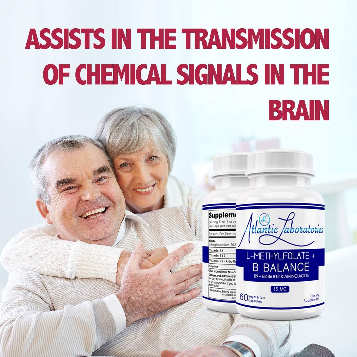 Atlantic Laboratories L-Methylfolate 15 mg B9 + B2 B6 B12 Methylated Cofactors and Essential Amino Acids - Active Folate Glycine for Brain, Heart and Fetal Health, 60 Count (2 Month Supply) (15 mg)