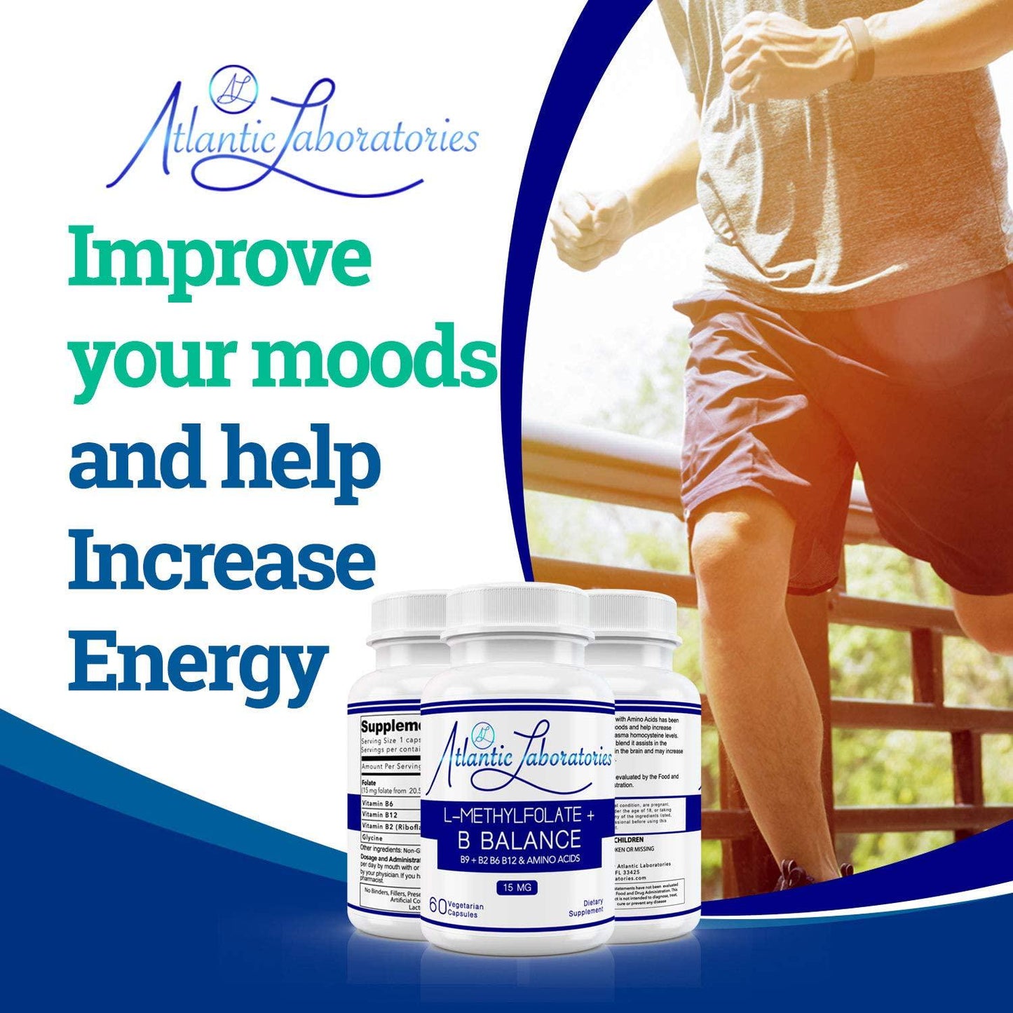 Atlantic Laboratories L-Methylfolate 15 mg B9 + B2 B6 B12 Methylated Cofactors and Essential Amino Acids - Active Folate Glycine for Brain, Heart and Fetal Health, 60 Count (2 Month Supply) (15 mg)