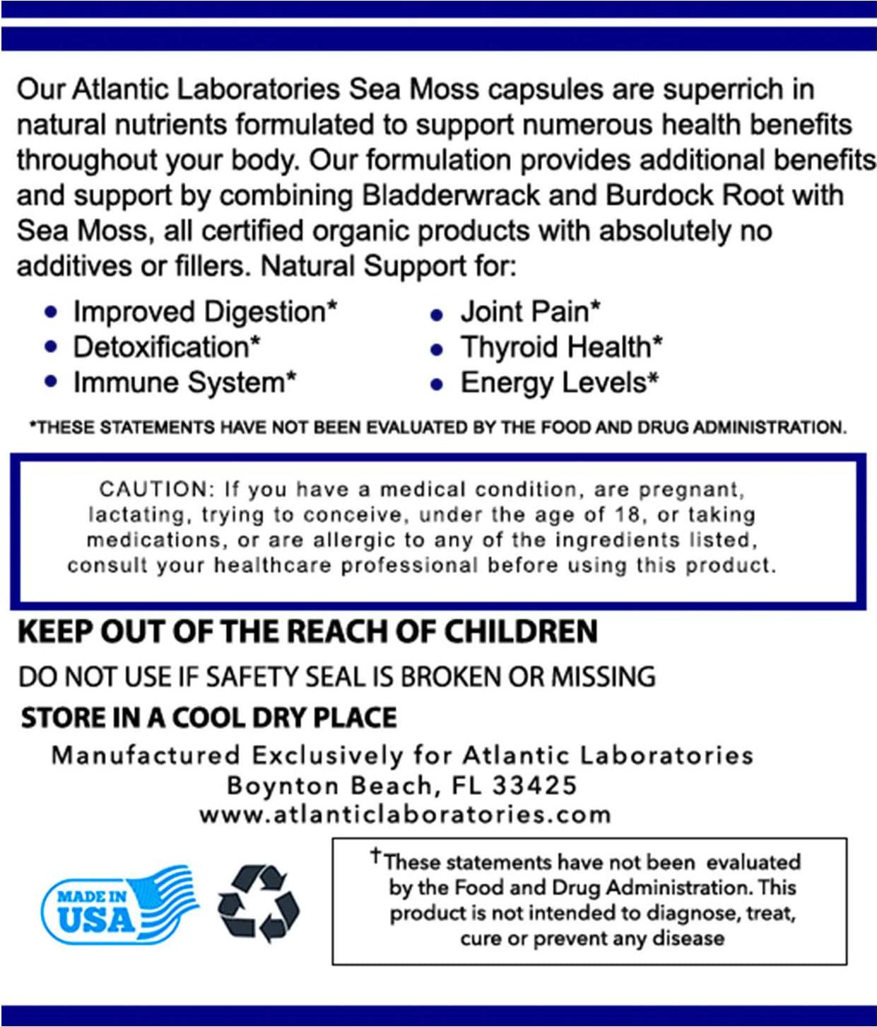 Atlantic Laboratories 2 PK Wildcrafted Organic Irish Sea Moss, Bladderwrack, Burdock Root 240CT