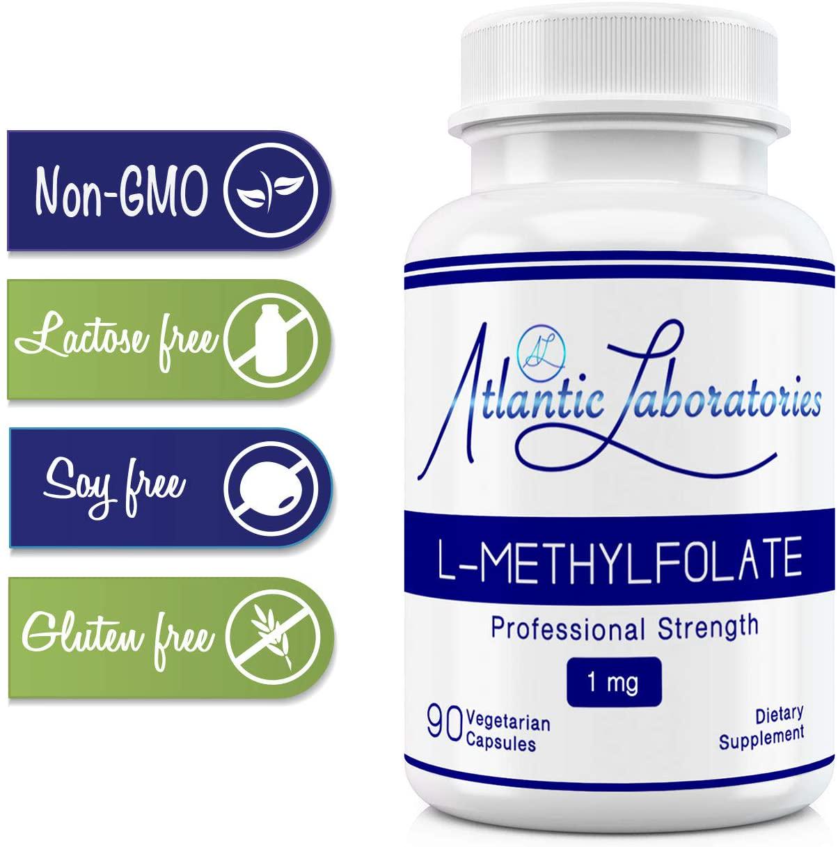 Atlantic Laboratories (5-MTHF) L-Methylfolate 1 mg - 1000 mcg - 90 Vegetarian Capsules - Professional Strength Active Folate, Filler and Gluten Free, Non-GMO