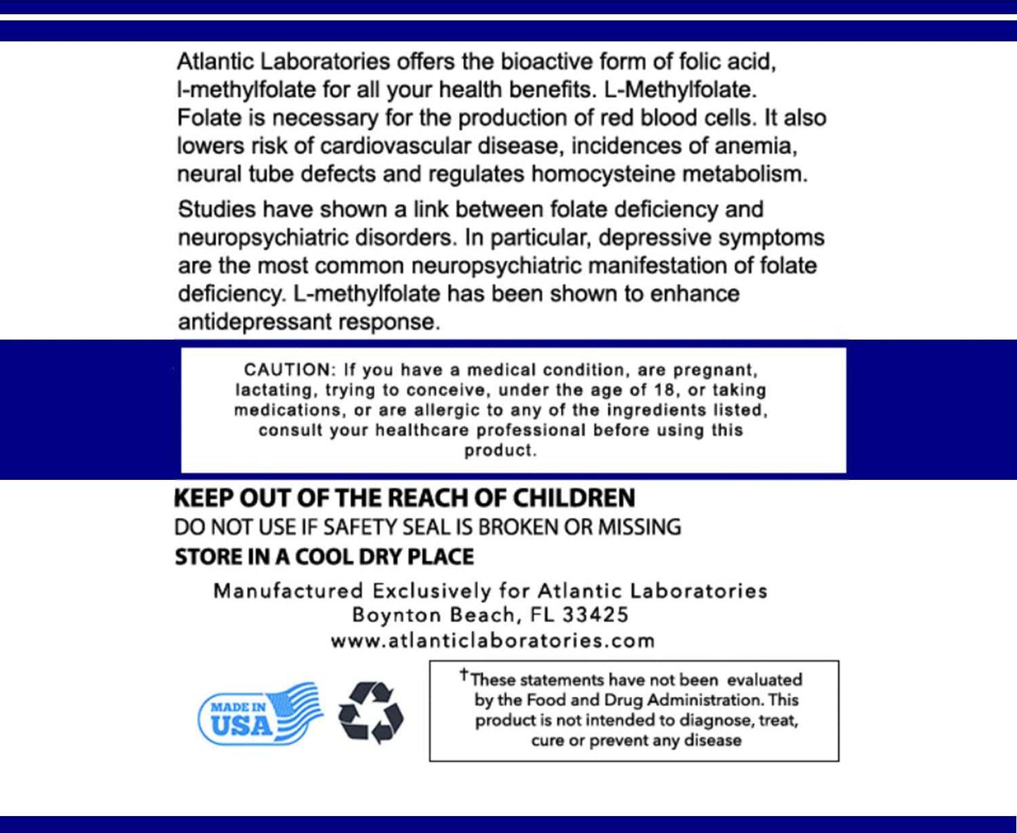 Atlantic Laboratories (5-MTHF) L-Methylfolate 15 mg + B 12 (15000 mcg + 1000 mcg) 60 Vegetarian Capsules - Professional Strength Active Folate, Filler and Gluten Free, Non-GMO