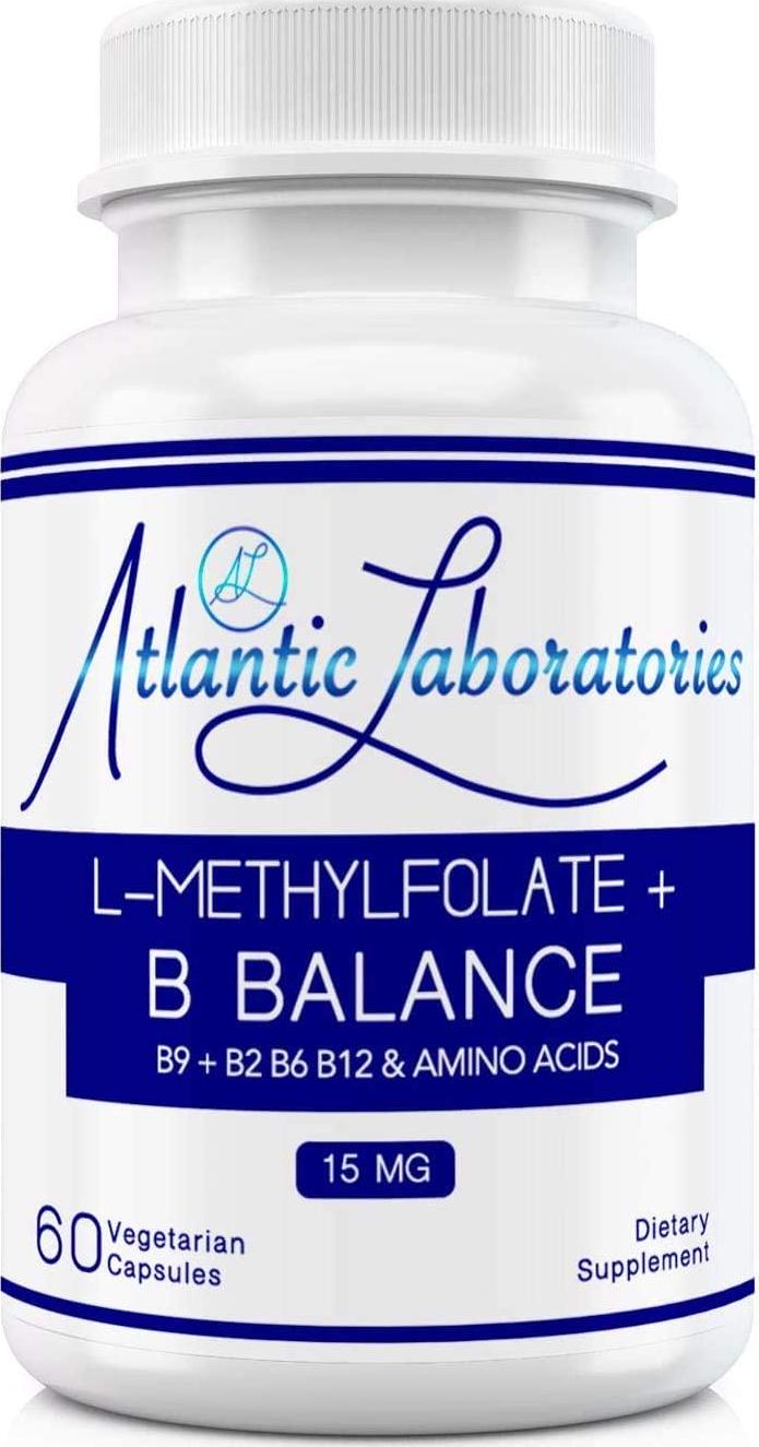 Atlantic Laboratories L-Methylfolate 15 mg B9 + B2 B6 B12 Methylated Cofactors and Essential Amino Acids - Active Folate Glycine for Brain, Heart and Fetal Health, 60 Count (2 Month Supply) (15 mg)