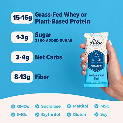 Atlas Mind + Body Keto Protein Bars - Whey + Plant Variety Bundle - Low Carb Protein Bars - High Fiber Vegan Bars and Low Sugar Meal Replacement Bars - Vegan Snacks - Organic Ashwagandha (20 Count)