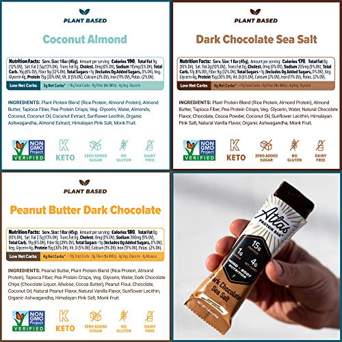 Atlas Mind + Body Keto Protein Bars - Whey + Plant Variety Bundle - Low Carb Protein Bars - High Fiber Vegan Bars and Low Sugar Meal Replacement Bars - Vegan Snacks - Organic Ashwagandha (20 Count)
