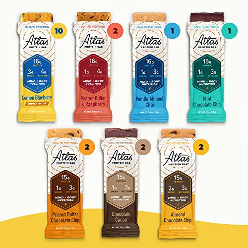 Atlas Mind + Body Keto Protein Bar - Lemon Blueberry + Ultimate Variety Keto Bars - Low Carb Protein Bars - High Fiber Bars - Low Sugar Meal Replacement Bars - Organic Ashwagandha (20 Count)