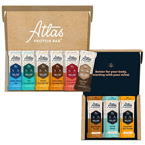 Atlas Mind + Body Keto Protein Bars - Whey + Plant Variety Bundle - Low Carb Protein Bars - High Fiber Vegan Bars and Low Sugar Meal Replacement Bars - Vegan Snacks - Organic Ashwagandha (20 Count)