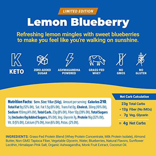 Atlas Mind + Body Keto Protein Bar - Lemon Blueberry + Ultimate Variety Keto Bars - Low Carb Protein Bars - High Fiber Bars - Low Sugar Meal Replacement Bars - Organic Ashwagandha (20 Count)