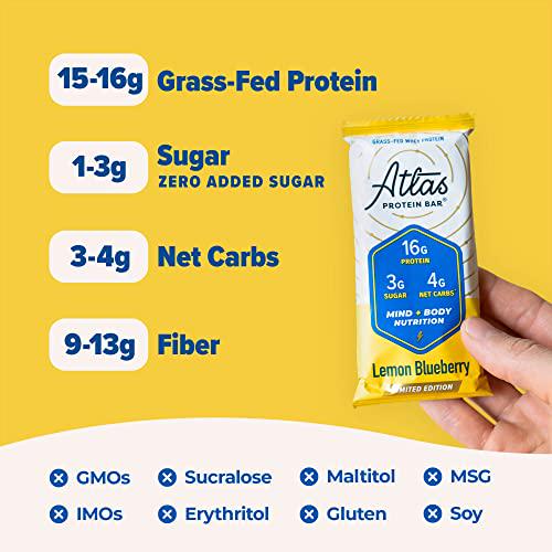 Atlas Mind + Body Keto Protein Bar - Lemon Blueberry + Ultimate Variety Keto Bars - Low Carb Protein Bars - High Fiber Bars - Low Sugar Meal Replacement Bars - Organic Ashwagandha (20 Count)