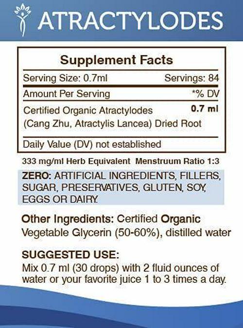 Atractylodes Tincture Alcohol-Free Liquid Extract, Organic Atractylodes (Cang Zhu, Atractylis Lancea) Dried Root (2 FL OZ)