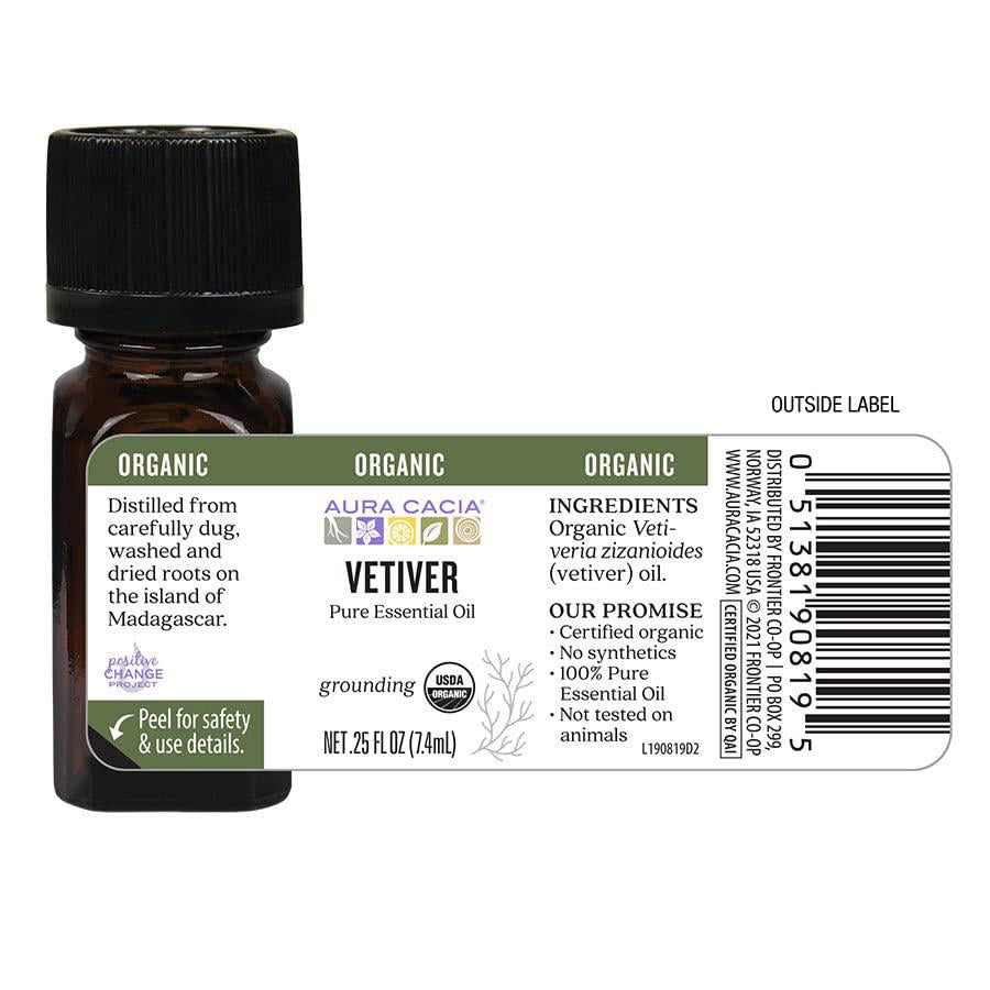 Aura Cacia Organic Pure Vetiver Essential Oil 0.25 fl oz