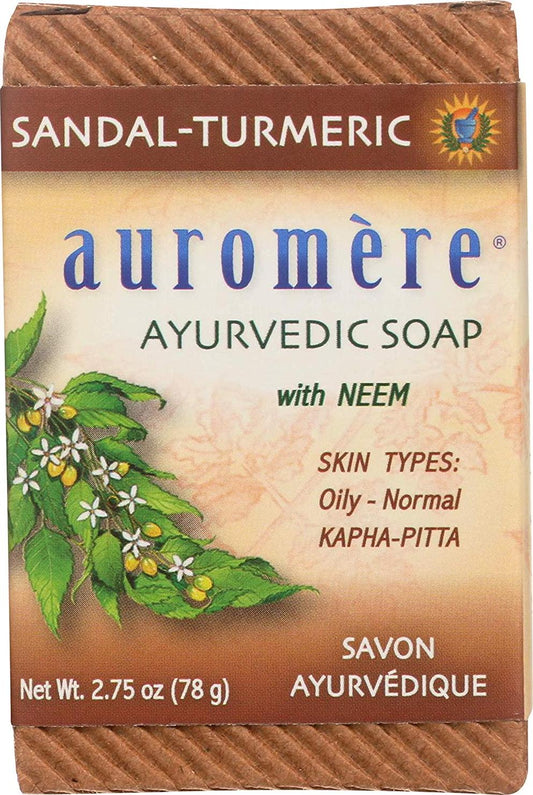 Auromere Ayurvedic Bar Soap, Sandal Turmeric - Eco Friendly, Handmade, Vegan, Cruelty Free, Natural, Non GMO (2.75 oz), 1 pack