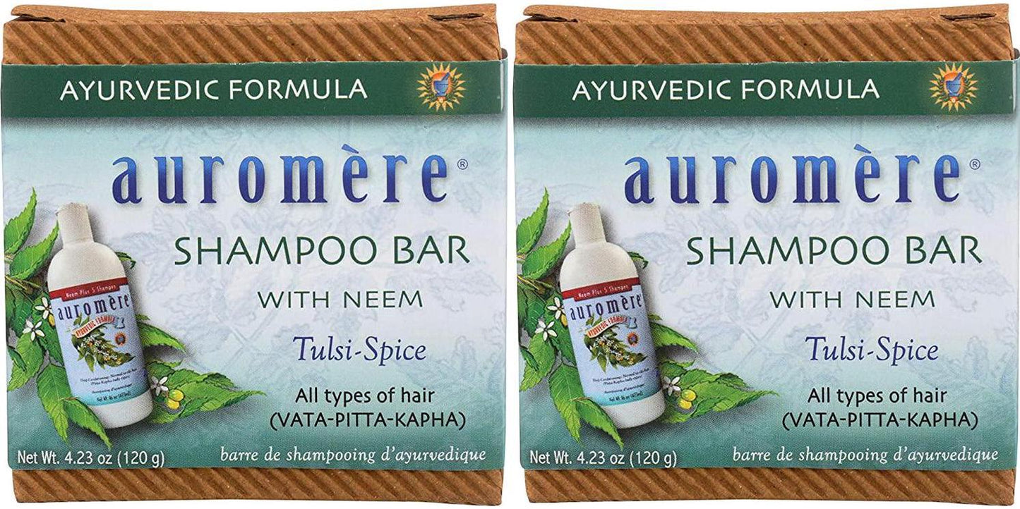 Auromere Ayurvedic Shampoo Bar - Eco Friendly, Handmade, Vegan, Cruelty Free, Natural, Non GMO, All in One Bar for Soap and Shampoo (4.23 oz), 2 pack