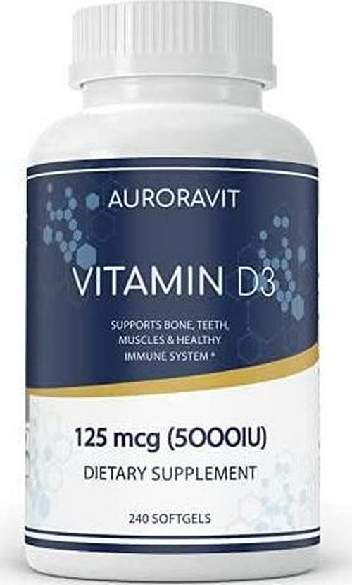 AuroraVit Vitamin d3 5000 IU Organic Softgels Vegan Vitamin D3 Supplements Great for Natural Immune Support Heart Function Healthy Teeth and Bones Immune System Helps in Serotonin Level and Better Mood