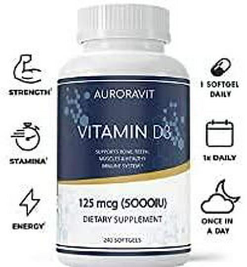 AuroraVit Vitamin d3 5000 IU Organic Softgels Vegan Vitamin D3 Supplements Great for Natural Immune Support Heart Function Healthy Teeth and Bones Immune System Helps in Serotonin Level and Better Mood